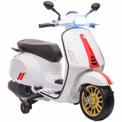 AIYAPLAY Vespa Licensed 12V Kids Electric Bike w/ 2 Training Wheels, White