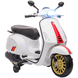AIYAPLAY Vespa Licensed 12V Kids Electric Bike w/ 2 Training Wheels, White