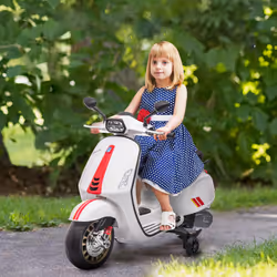 AIYAPLAY Vespa Licensed 12V Kids Electric Bike w/ 2 Training Wheels, White