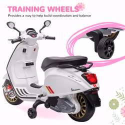 AIYAPLAY Vespa Licensed 12V Kids Electric Bike w/ 2 Training Wheels, White - Additional view 5