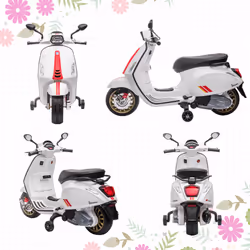 AIYAPLAY Vespa Licensed 12V Kids Electric Bike w/ 2 Training Wheels, White - Additional view 7