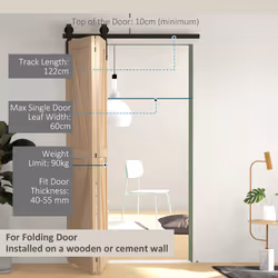 HOMCOM 4FT/122CM Bi-Folding Sliding Barn Door Hardware Kit Sliding Door Kit