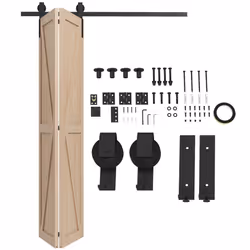 HOMCOM 5FT/153CM Bi-Folding Sliding Barn Door Hardware Kit Sliding Door Kit