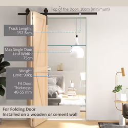 HOMCOM 5FT/153CM Bi-Folding Sliding Barn Door Hardware Kit Sliding Door Kit