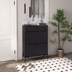 HOMCOM Shoe Storage Cupboard with 2 Flip Doors and Sliding out Drawer, Black