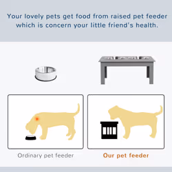 PawHut Raised Dog Bowls Pet Feeder Raised Elevated Stainless Steel Food Grey
