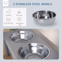 PawHut Raised Dog Bowls Pet Feeder Raised Elevated Stainless Steel Food Grey - Additional view 4