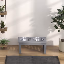 PawHut Raised Dog Bowls Pet Feeder Raised Elevated Stainless Steel Food Grey - Additional view 6