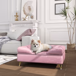PawHut Dog Sofa Pet Couch w/ Removable Backrest Cushion Washable Cover - Pink