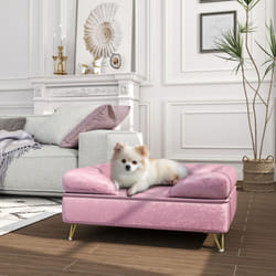 PawHut Dog Sofa Pet Couch w/ Removable Backrest Cushion Washable Cover - Pink
