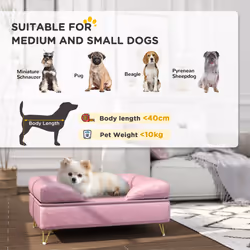 PawHut Dog Sofa Pet Couch w/ Removable Backrest Cushion Washable Cover - Pink