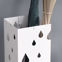 HOMCOM Metal Umbrella Stand, Square Umbrella Basket with 4 Hooks Drip Tray White - Additional view 7