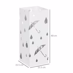 HOMCOM Metal Umbrella Stand, Square Umbrella Basket with 4 Hooks Drip Tray White - Additional view 8