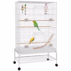 PawHut Bird Cage with Stand, Wheels, Toys, for Budgies, Finches, White - Additional view 8