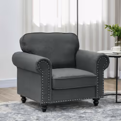HOMCOM Mid-Century Armchair Upholstered Accent Chair w/ Wood Frame, Grey
