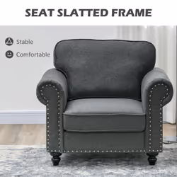 HOMCOM Mid-Century Armchair Upholstered Accent Chair w/ Wood Frame, Grey