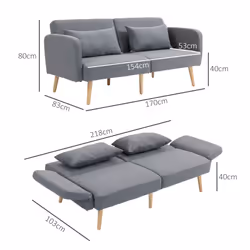 HOMCOM Convertible Sofa Bed Settee with Cushions, Adjustable Backrest, Grey - Additional view 6