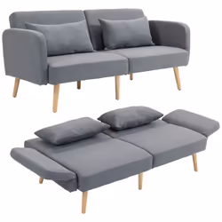 HOMCOM Convertible Sofa Bed Settee with Cushions, Adjustable Backrest, Grey - Additional view 8