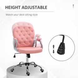 Vinsetto Office Chair PU Diamante Padded Ergonomic 360 Swivel Pink