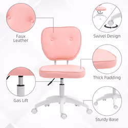 Vinsetto Vanity Task Chair with Adjustable Height, Armless, Pink