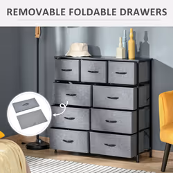 HOMCOM 9 Drawers Storage Chest Dresser Organizer Unit w/ Foldable Bin - Additional view 4