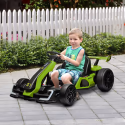 HOMCOM 24V Electric Go Kart for Kids with Adjustable Seat, Green
