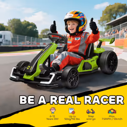 HOMCOM 24V Electric Go Kart for Kids with Adjustable Seat, Green