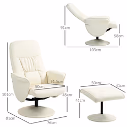HOMCOM PU Leather Armchair and Footrest Swivel Recliner w/ Ottoman Cream White - Additional view 6