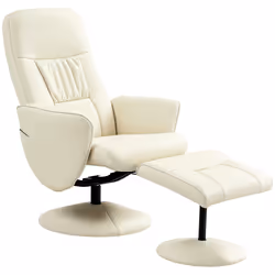HOMCOM PU Leather Armchair and Footrest Swivel Recliner w/ Ottoman Cream White - Additional view 8