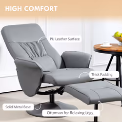 HOMCOM PU Leather Armchair and Footrest Swivel Recliner w/ Ottoman Light Grey - Additional view 4