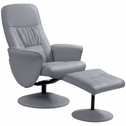 HOMCOM PU Leather Armchair and Footrest Swivel Recliner w/ Ottoman Light Grey - Additional view 7