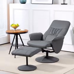 HOMCOM PU Leather Armchair and Footrest Swivel Recliner w/ Ottoman Grey