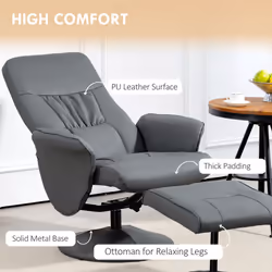HOMCOM PU Leather Armchair and Footrest Swivel Recliner w/ Ottoman Grey - Additional view 4