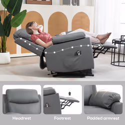 HOMCOM Power Lift Chair Electric Riser Armchair with Remote Control, Grey - Additional view 4