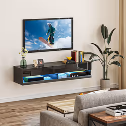 HOMCOM High Gloss TV Stand Unit Wall Mounted with LED Lights, Black