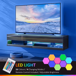 HOMCOM High Gloss TV Stand Unit Wall Mounted with LED Lights, Black - Additional view 4