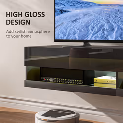HOMCOM High Gloss TV Stand Unit Wall Mounted with LED Lights, Black - Additional view 6