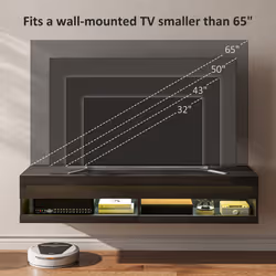 HOMCOM High Gloss TV Stand Unit Wall Mounted with LED Lights, Black - Additional view 7
