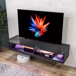 HOMCOM High Gloss TV Stand Unit Wall Mounted with LED Lights, Black - Additional view 8