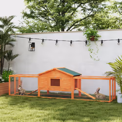 PawHut Wooden Rabbit Hutch Guinea Pig Hutch, Orange, 309 x 70 x 87cm