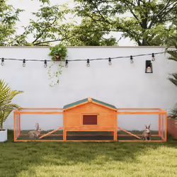 PawHut Wooden Rabbit Hutch Guinea Pig Hutch, Orange, 309 x 70 x 87cm - Additional view 6