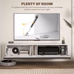 HOMCOM Wall Mounted TV Stand Unit with Storage and High Gloss Effect, White - Additional view 4
