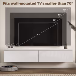 HOMCOM Wall Mounted TV Stand Unit with Storage and High Gloss Effect, White - Additional view 5
