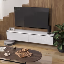 HOMCOM Wall Mounted TV Stand Unit with Storage and High Gloss Effect, White - Additional view 6