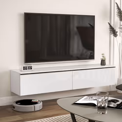 HOMCOM Wall Mounted TV Stand Unit with Storage and High Gloss Effect, White - Additional view 7