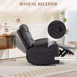 HOMCOM Manual Recliner Chair with Footrest, Cup Holder, Swivel Base, Black - Additional view 5