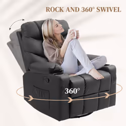 HOMCOM Manual Recliner Chair with Footrest, Cup Holder, Swivel Base, Black - Additional view 6