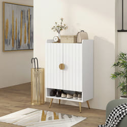 HOMCOM Shoe Storage Cabinet with 2 Doors for 15 Pairs of Shoes, White
