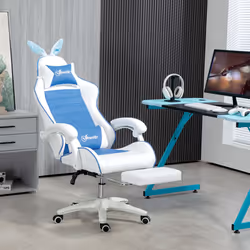 Vinsetto Racing Style Gaming Chair with Footrest Removable Rabbit Ears, Blue