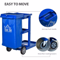 HOMCOM Cleaning Cart On Wheels, Housekeeping Trolley w/ 3 Tier Shelves, Blue